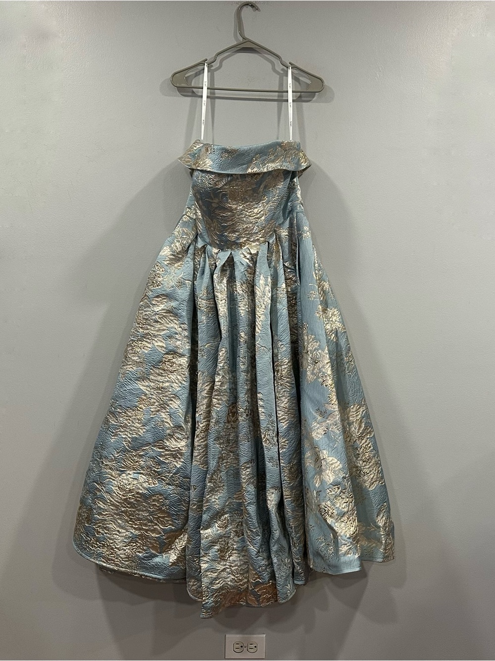 Mac Duggal 20726 Blue Strapless Brocade Midi Dress sz 14 NWOT - Picture 5 of 10